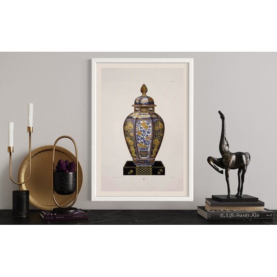 Fine Art Print on Rag Paper Chinese Vase in Blue and Yellow