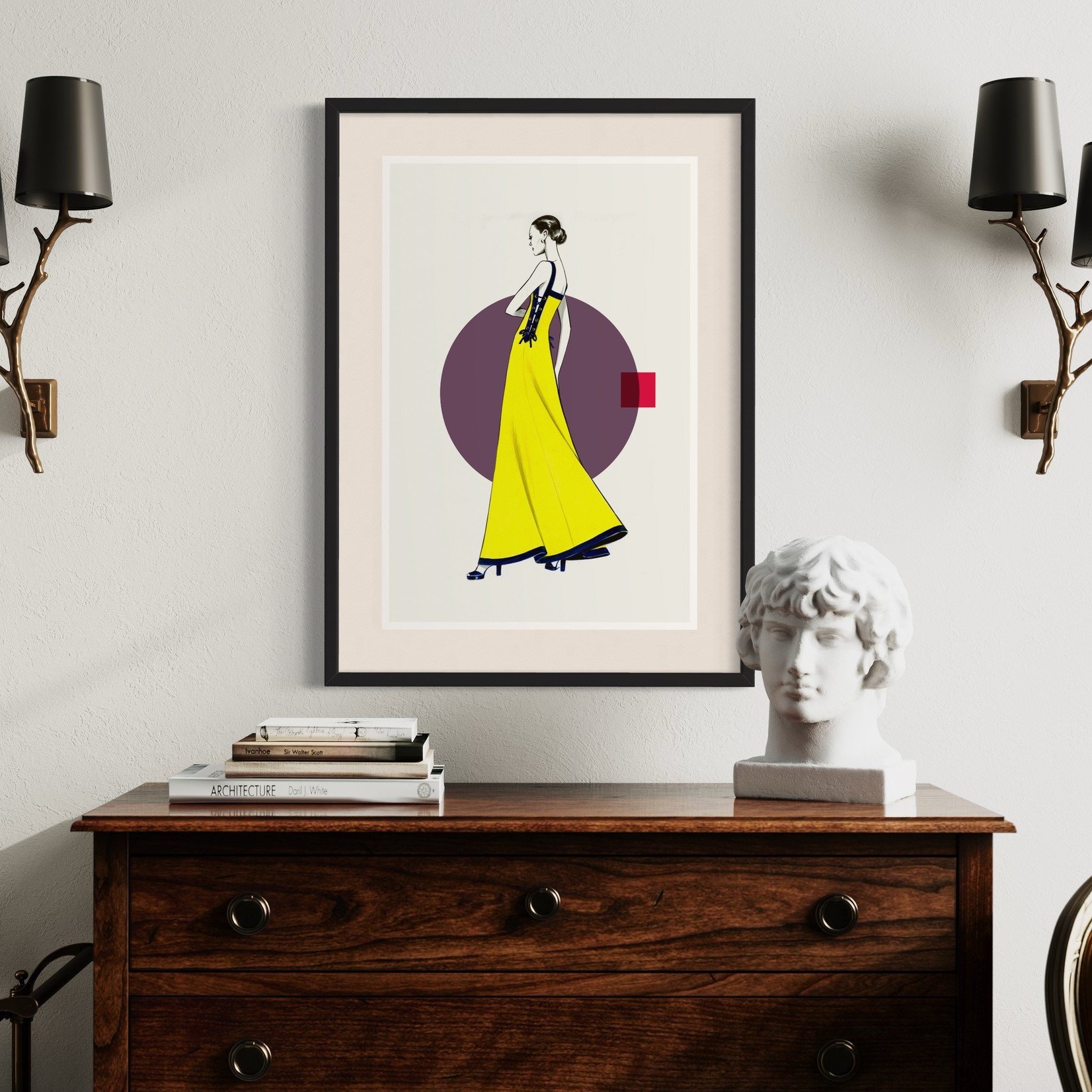 Fashion Vintage Sketches 60S Print - Yellow & Blue Dress, archival pap -  The Picturalist- Framed Wallart and Framed Photography online for Interior  Designers, Architects, Hospitality Design