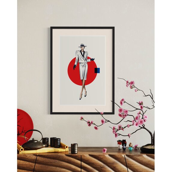 Fine Art Print on Rag Paper Red Dot White Look Fashion Vintage Sketches 80S