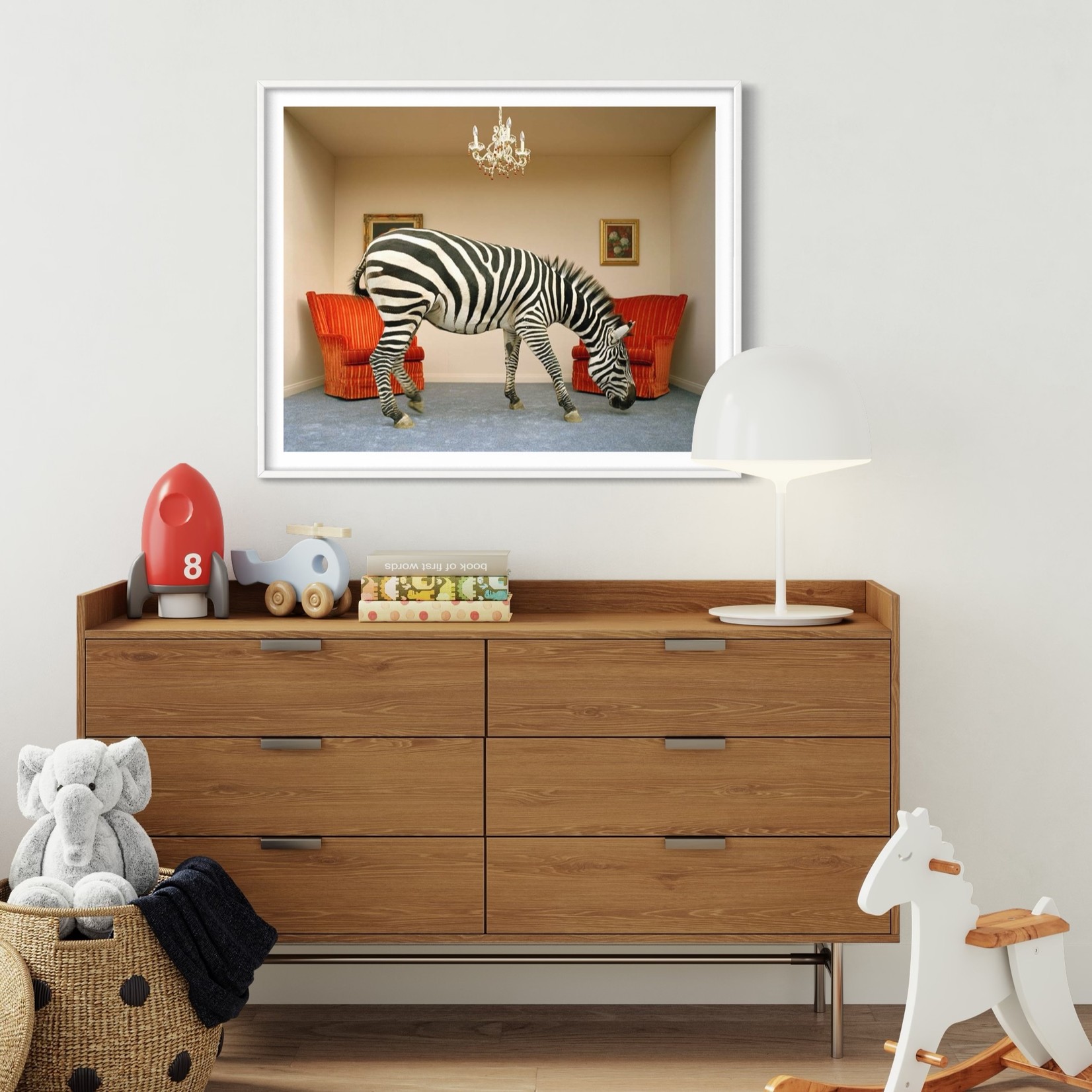 Getty Images Gallery Zebra in living room smelling rug by Matthias Clamer via Getty Images Gallery