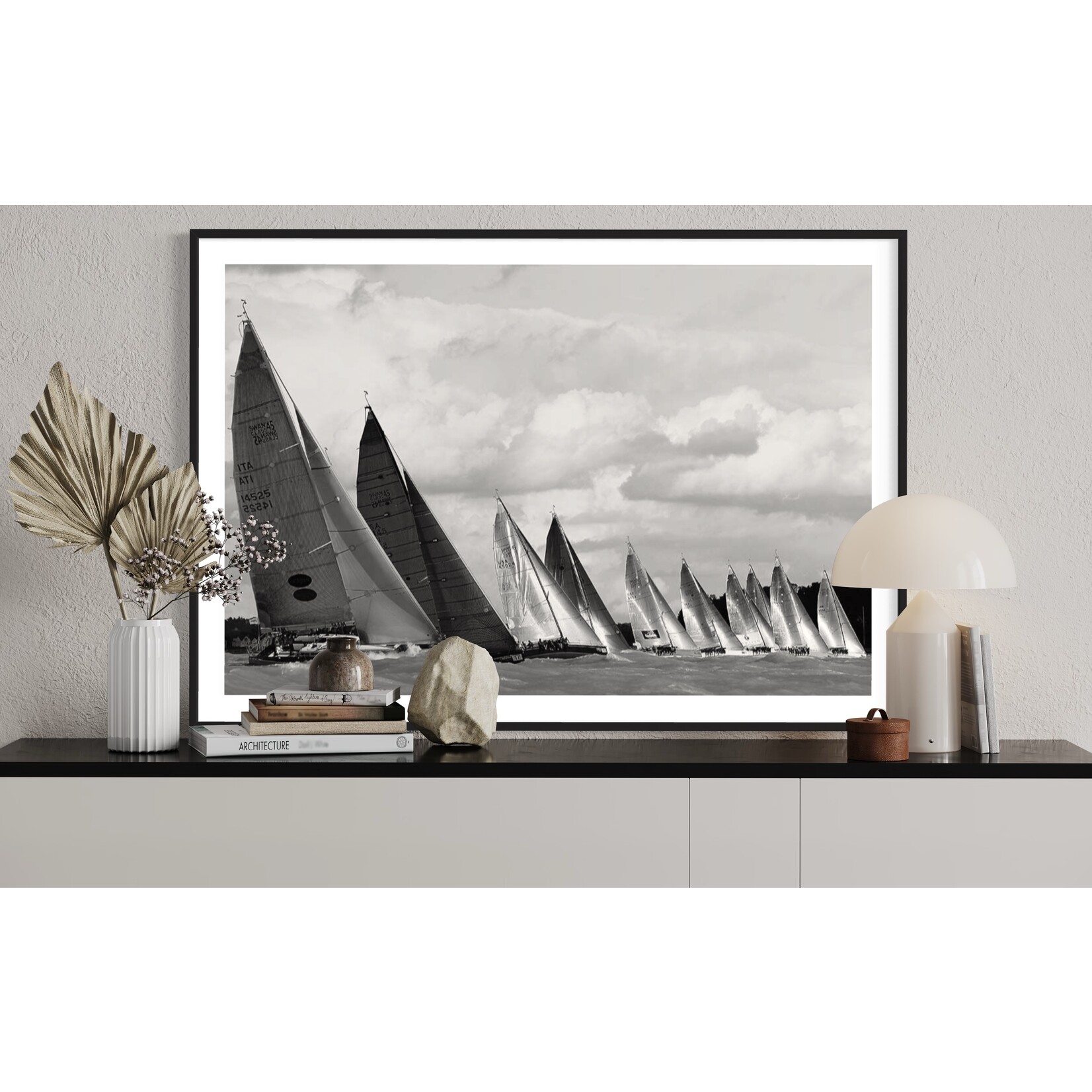 Framed Print on Rag Paper: Swan 45s on the Line 1.5 Format by Kevin Dailey