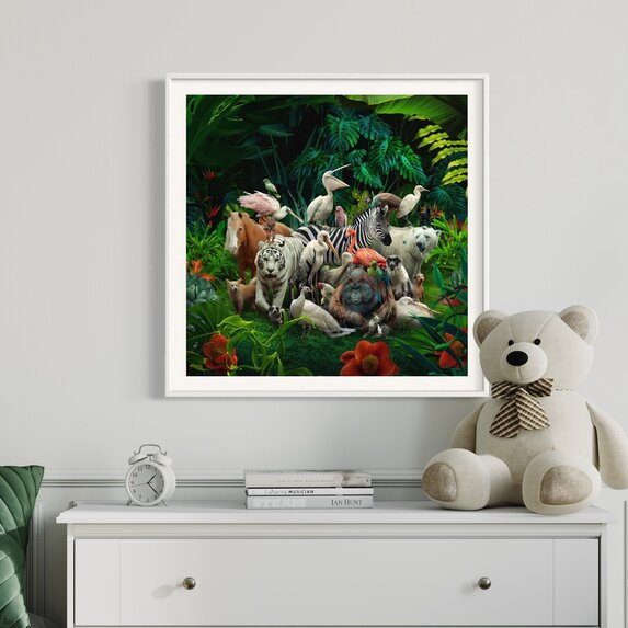 Framed Print on Rag Paper: Big family in the forest by Vizerskaya via Getty Images Gallery