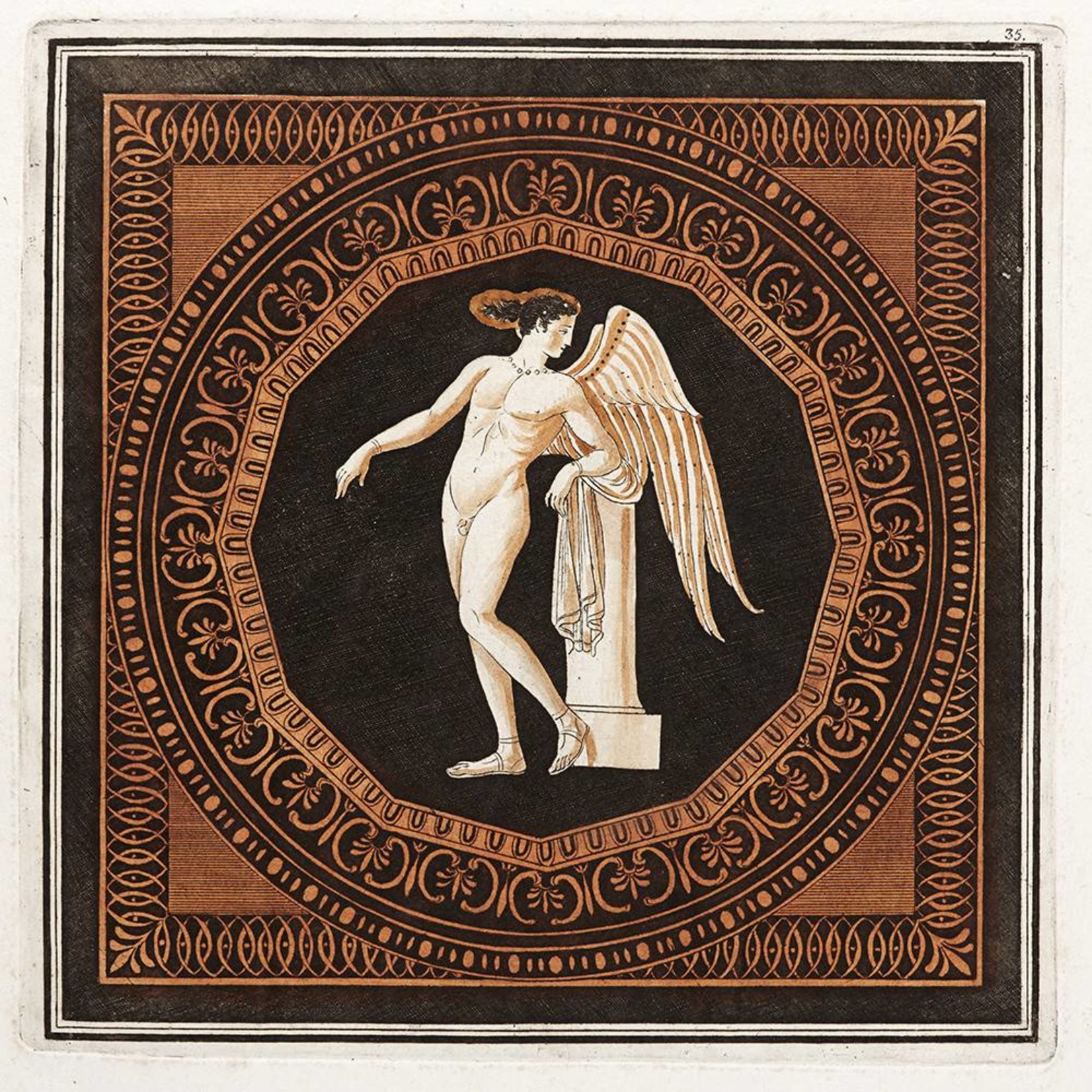 Framed Print on Rag Paper: Eros Leaning on a Plinth W. Hamilton