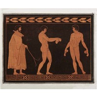 Framed Print on Rag Paper: Trainer with two Athletes