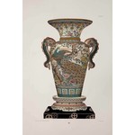 Fine Art Print on Rag Paper Chinese Vase in Green and Pink