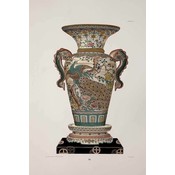 Framed Print on Rag Paper: Chinese Vase in Green and Pink