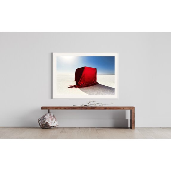 Getty Images Gallery Box covered in red fabric on salt flats by Andy Ryan