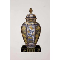 Framed Print on Rag Paper: Chinese Vase in Blue and Yellow