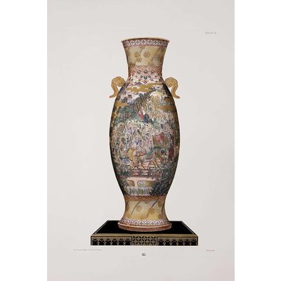 Framed Print on Rag Paper: Chinese Vase in Gold and Pink Print on Paper