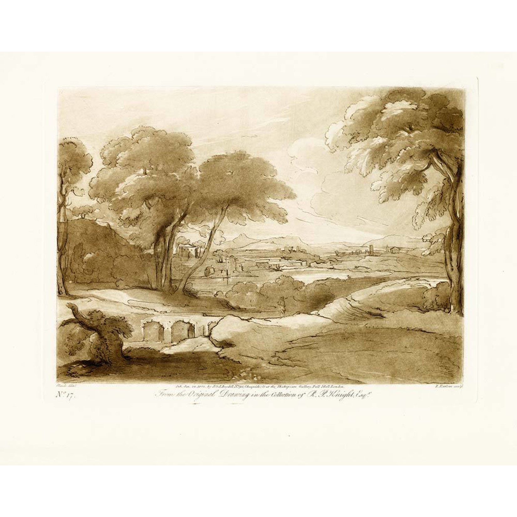 Framed Print on Rag Paper: Antique Pastoral Scene by J. Boydell 1802 Cheapside at the Shakspeare