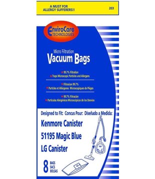 Kenmore / LG EnviroCare Bags - Type M, 51195, Blue Magic (8 Pack)
