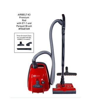 Sebo Canister Vacuum -  Airbelt K3 Premium with ET1 Power Nozzle & Parquet Brush (Red)