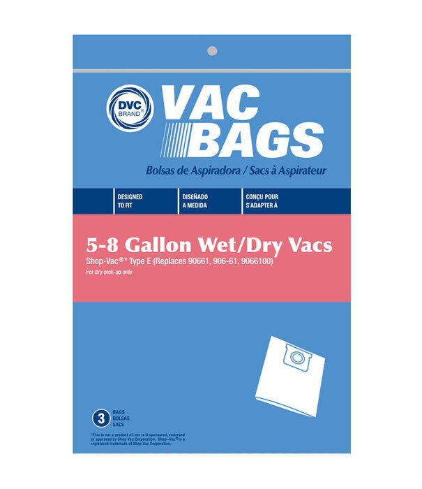 Shop Vac DVC Paper Bag - Shopvac 5/6/8 Gallon Type E (3 Pack)