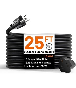Extension Cord - 16 AWG 3 Prong 25'  (Black)