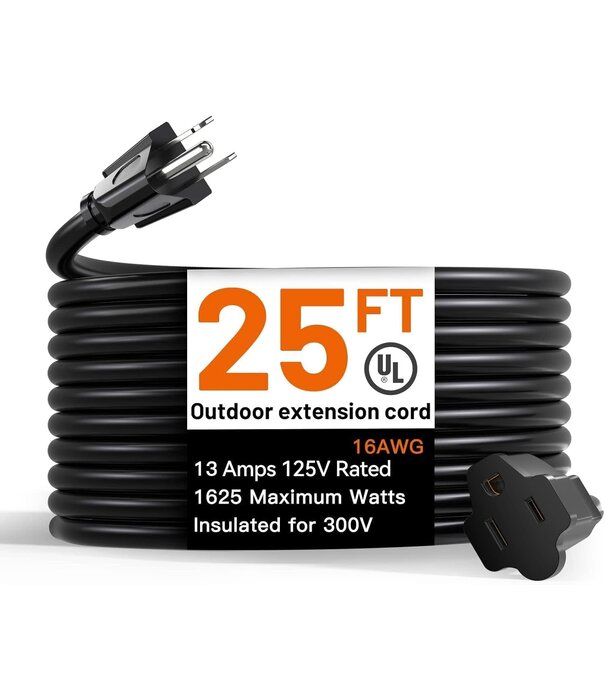 Fit All Extension Cord - 16 AWG 3 Prong 25'  (Black)