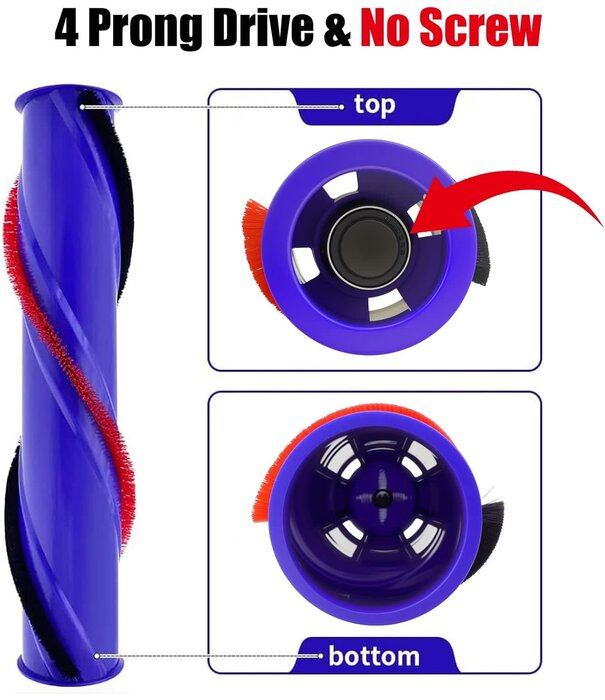 Dyson Brush Bar Service Assembly - Dyson 966821-01 and 966084-01 V6 & older V7 models 4 Prong 4.5cm (Replacement)