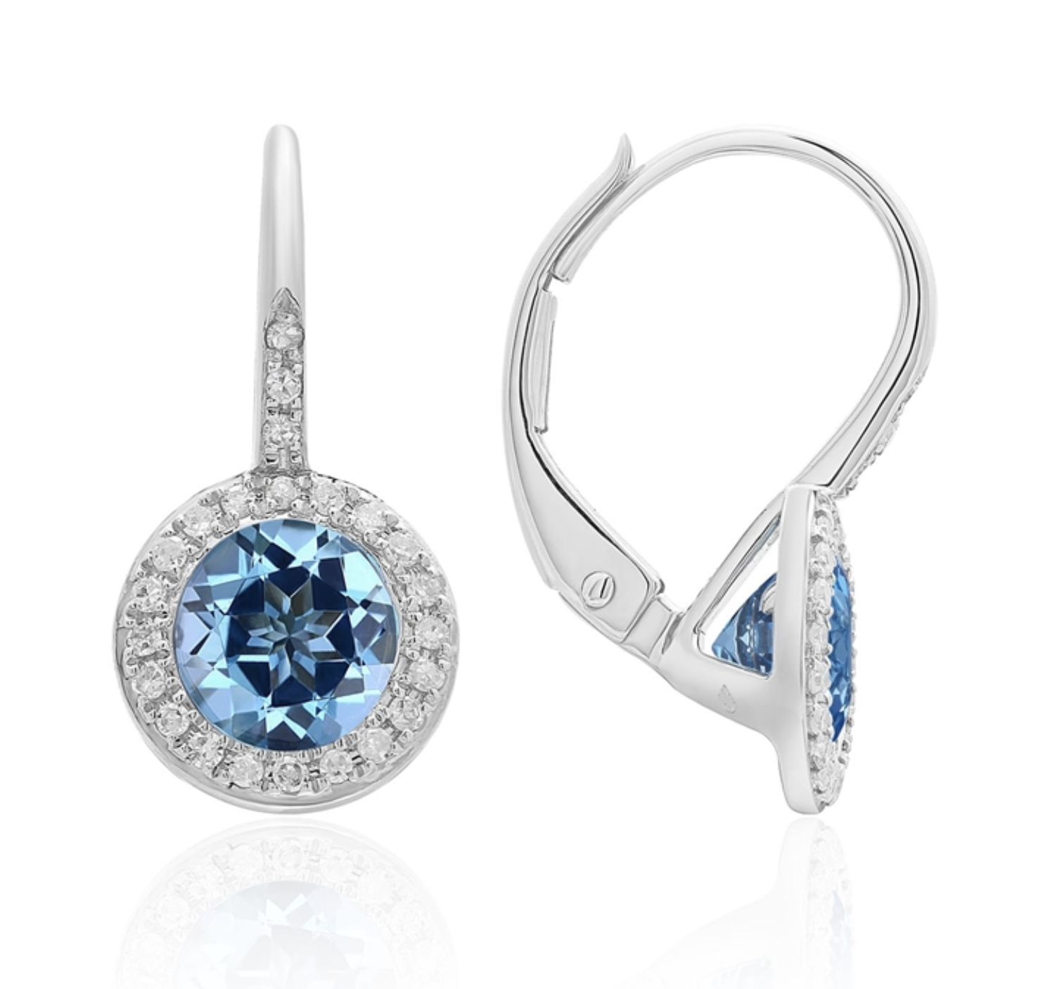 White Gold Diamond Pave & Blue Topaz Earrings White Gold Diamond Pave & Blue Topaz Earrings