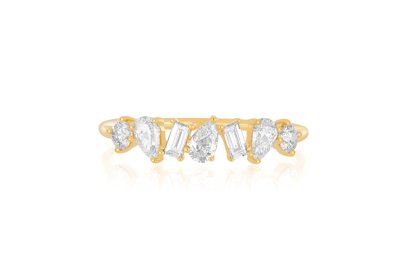 EF Collection Large Multi Faceted Diamond Gold Ring