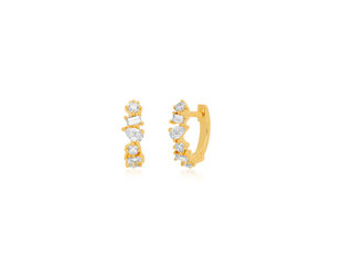 EF Collection Multi Faceted Dia Yellow Gold Huggie Earrings EF28