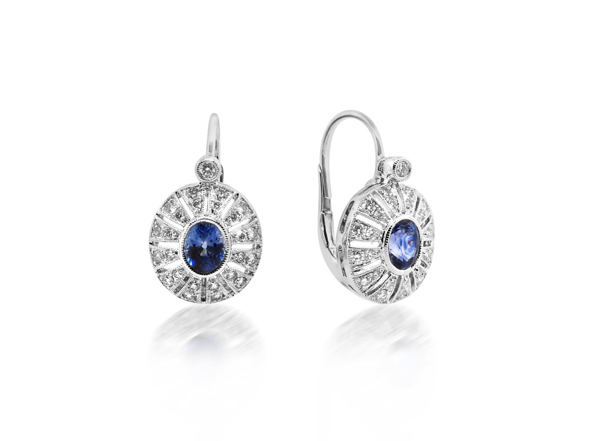 Beverley K Collection Diamond & Sapphire White Gold Deco Earrings