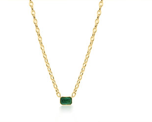 Trabert Goldsmiths Green Emerald Yellow Gold Cuban Link Necklace E3161