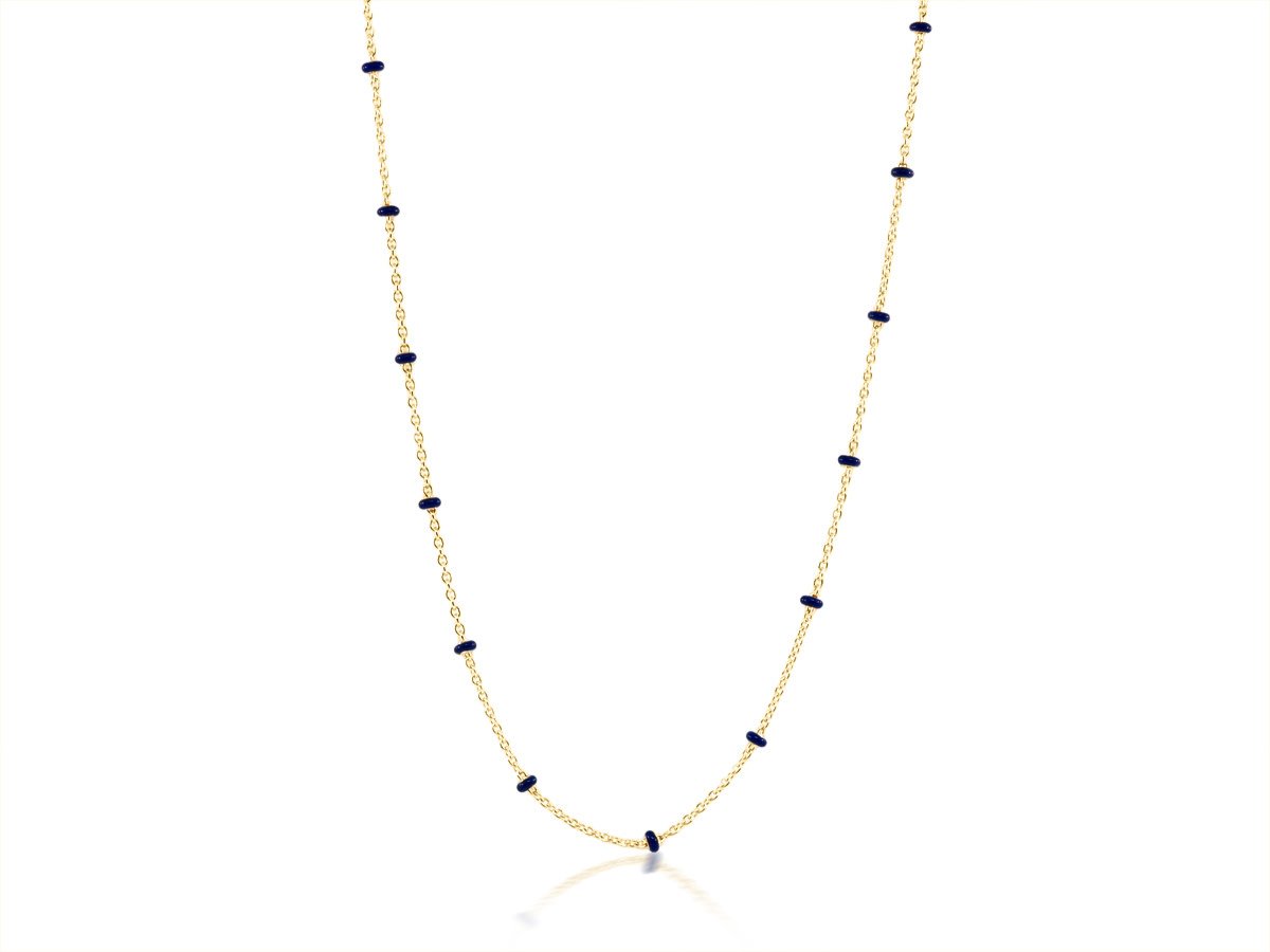 Trabert Goldsmiths Navy Blue Enamel Bead Yellow Gold Necklace