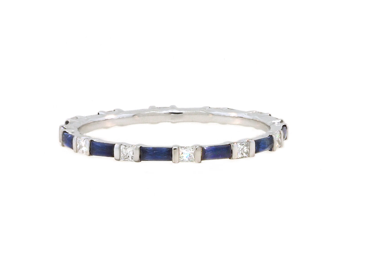 Beverley K Collection Sapphire Baguette & Diamond Square White Gold  Ring