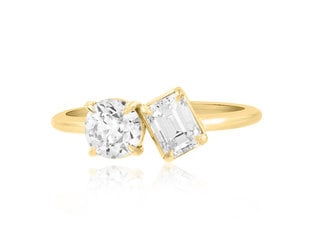 Trabert Goldsmiths Emerald and Round Diamond Toi Et Moi Ring E3185