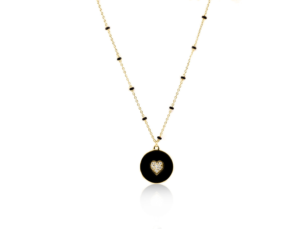 Trabert Goldsmiths Diamond Enamel Heart & Enamel Bead Necklace