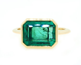 Trabert Goldsmiths 4ct Colombian Emerald Bezel Ring E3223