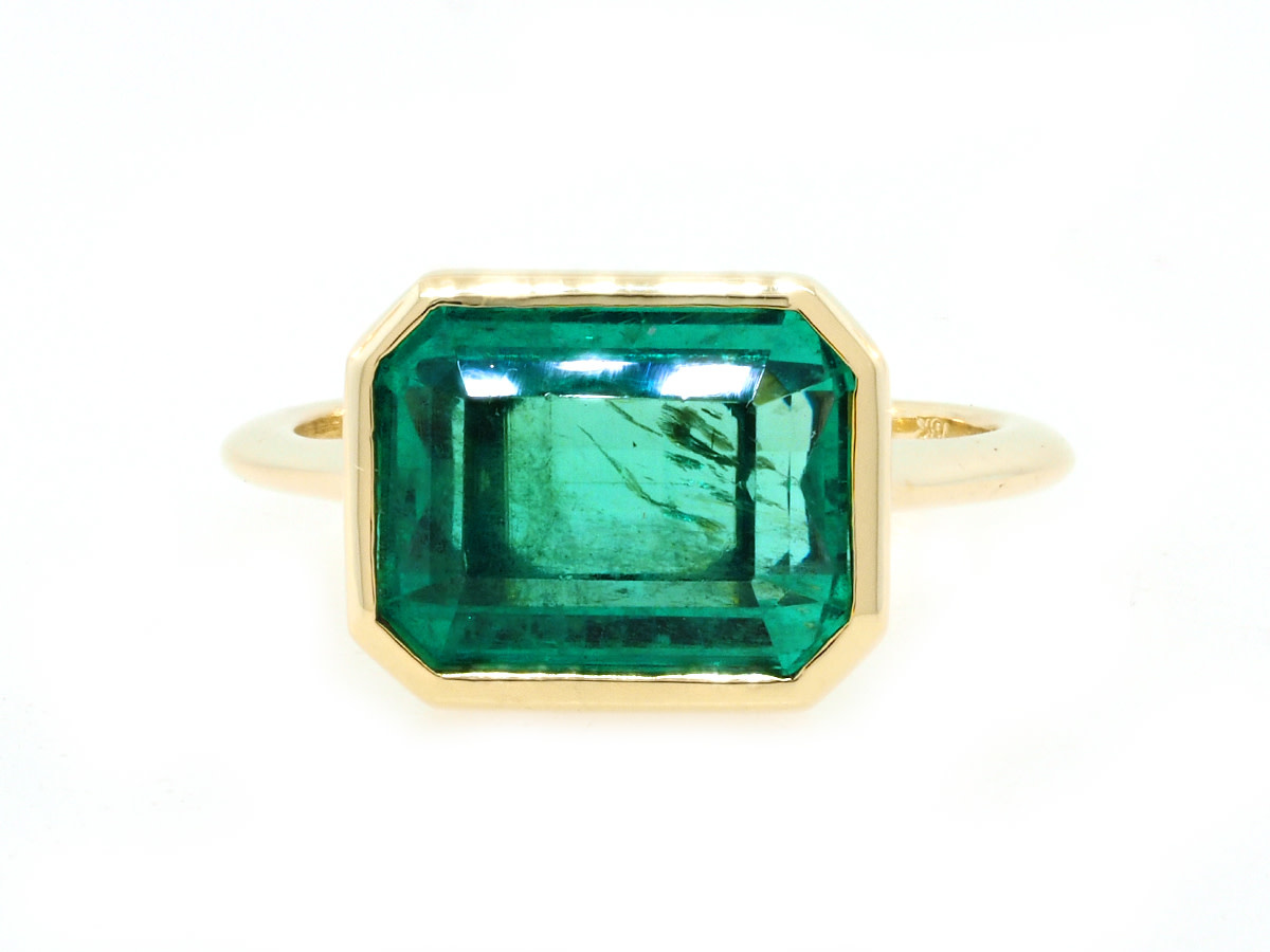 Trabert Goldsmiths 4ct Colombian Emerald Bezel Ring