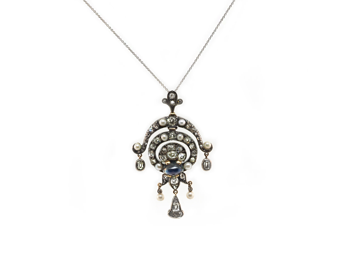 Vintage Sapphire, Pearl & Diamond Pendant