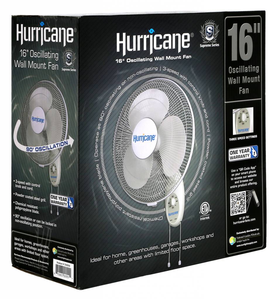ProductsHurricane Hurricane Supreme Oscillating Wall Mount Fan 16 in (48/Plt) - Tampa Hydroponic Company - St. Hydroponic Company