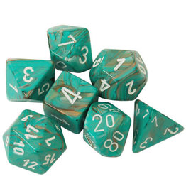 Chessex Polyhedral 7 Dice Set Marble Oxi Copper w/White CHX27403