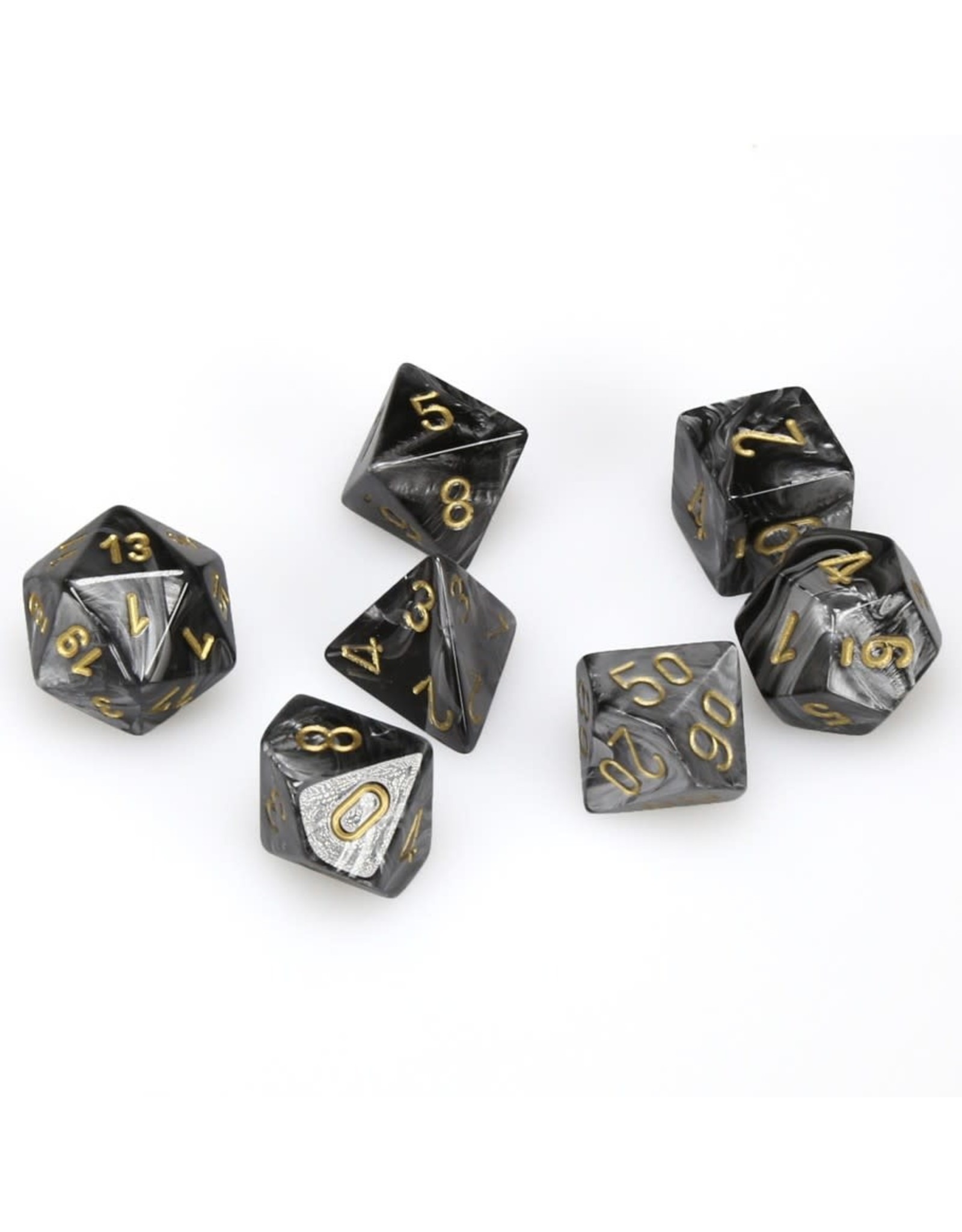Chessex Polyhedral 7 Dice Set Lustrous Black w/Gold CHX27498