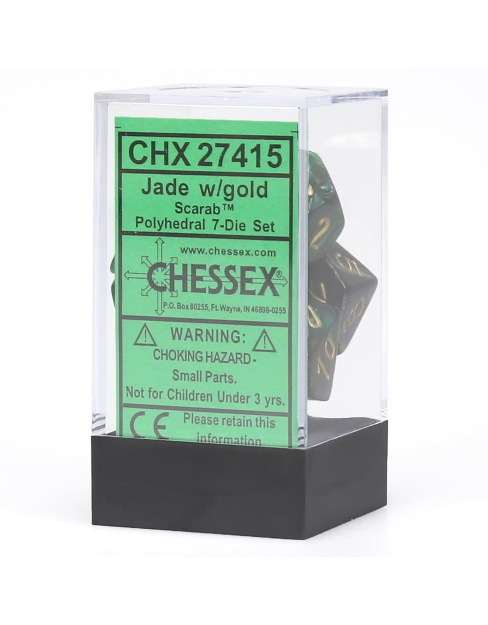 Chessex Polyhedral 7 Dice Set Scarab Jade w/Gold CHX27415