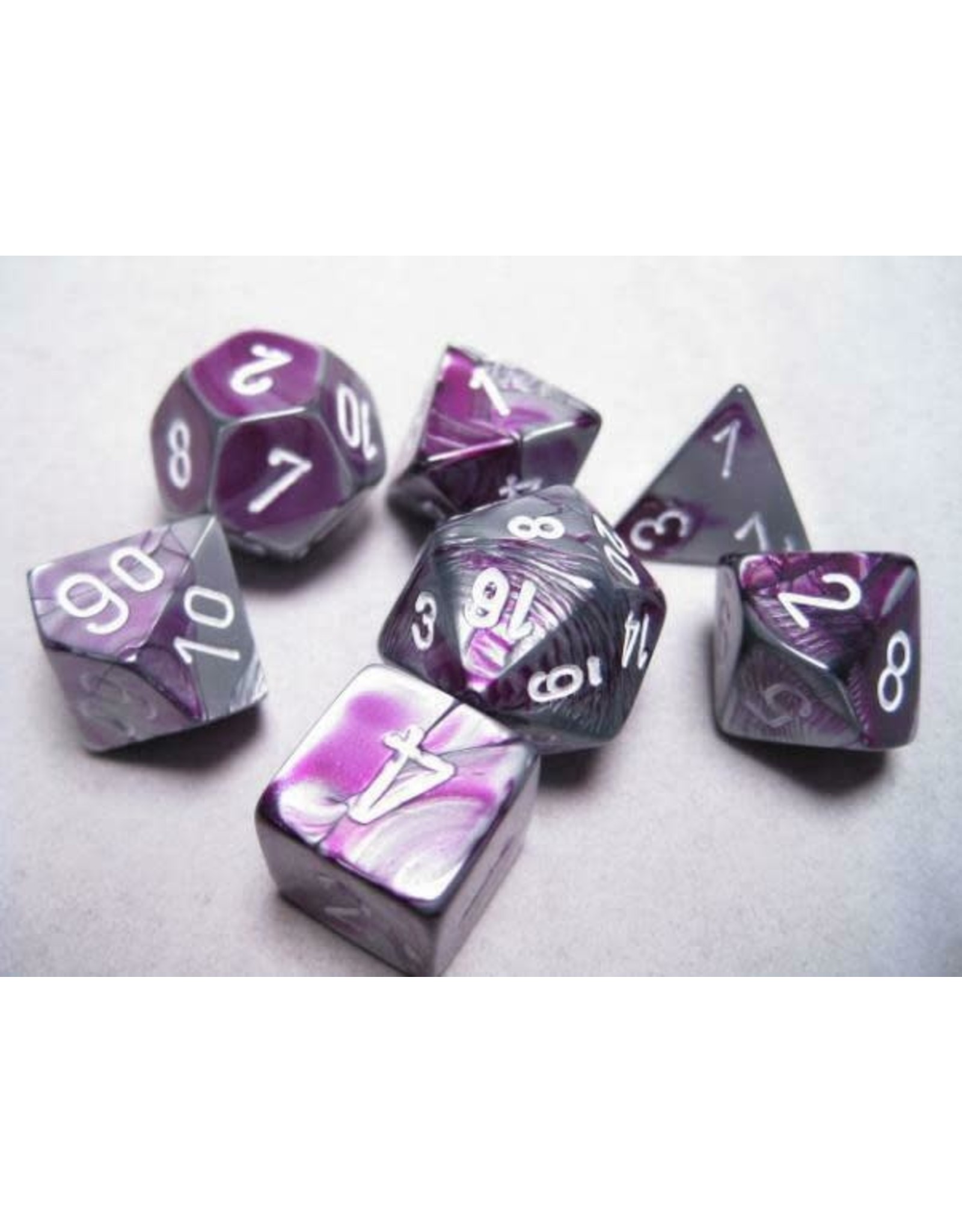 Chessex Polyhedral 7 Dice Set Gemini Purple-Steel w/White CHX26432