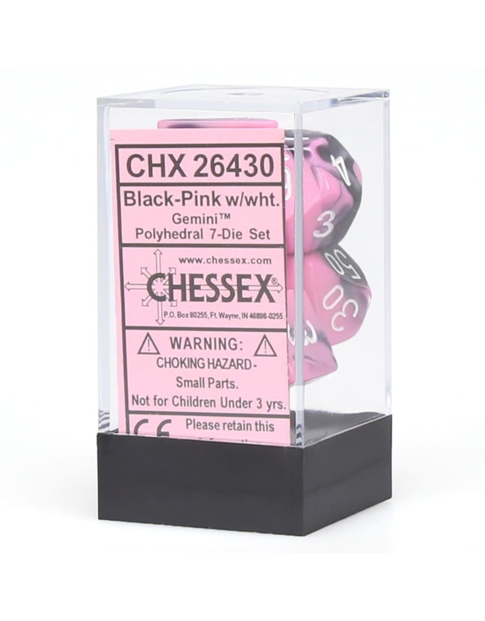Chessex Polyhedral 7 Dice Set Gemini Black-Pink w/White CHX26430