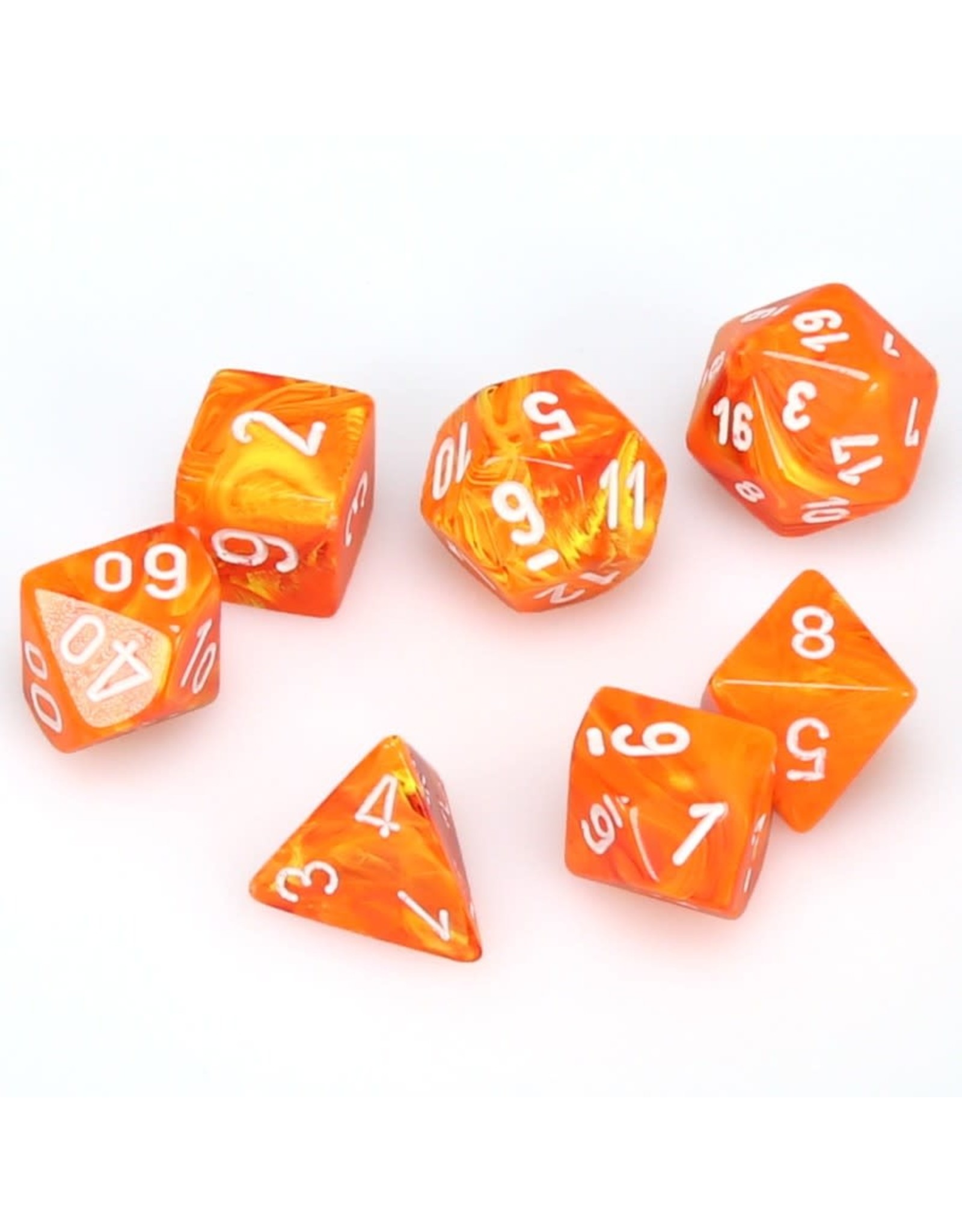 New Chessex Polyhedral Dice with Bag Orange Vortex 7 Piece Set DnD RPG 