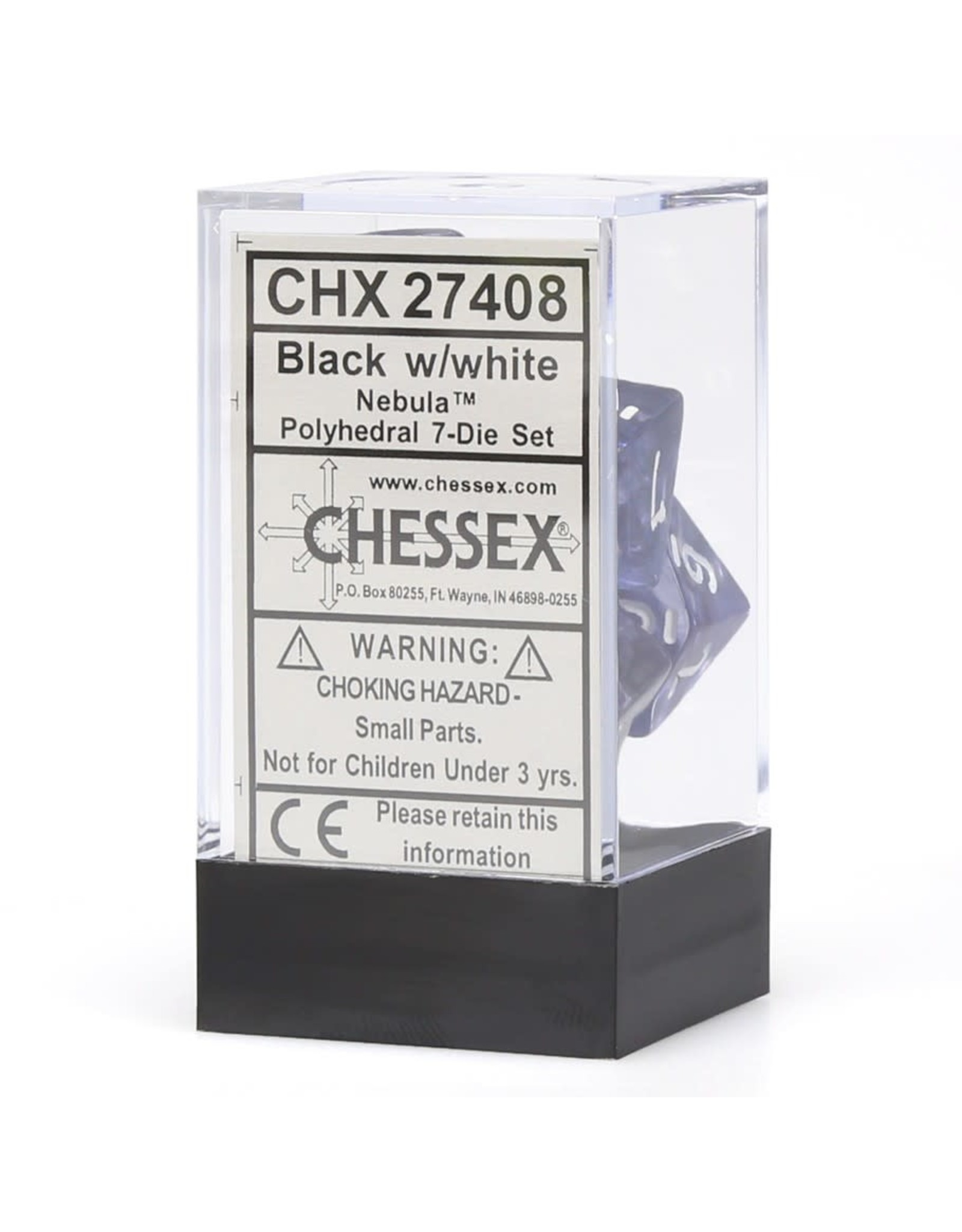 Chessex Polyhedral 7 Dice Set Nebula Black w/White CHX27408