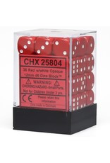 Chessex d6 12mm 36 Dice Set Opaque Red w/White CHX25804