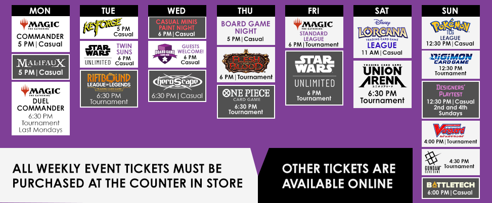 Epic Loot Games Recurring Events Schedule