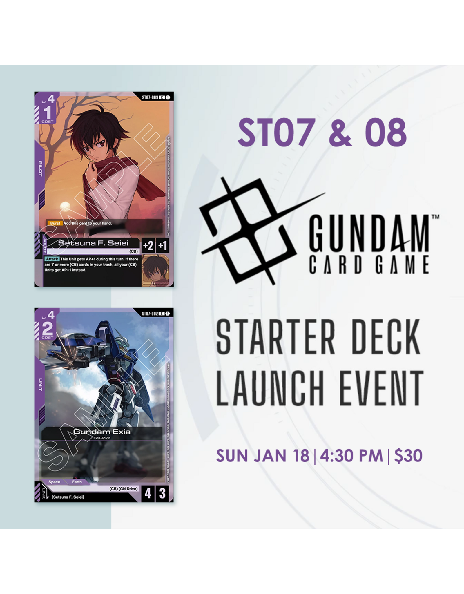 01/18 SUN 4:30PM Gundam Card Game Starter Deck ST07/ST08 Release Event