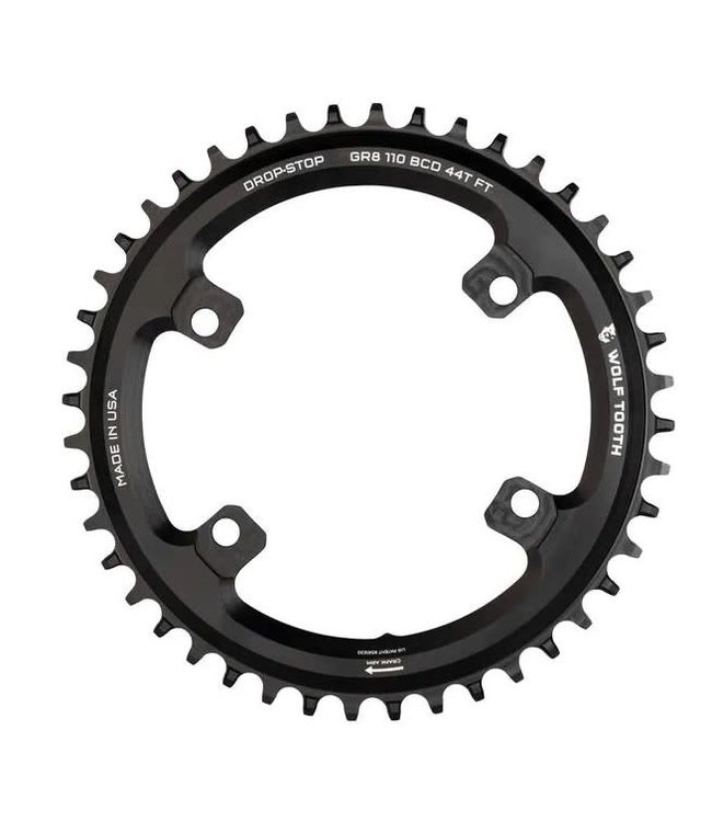 Wolf Tooth Wolf Tooth Drop-Stop Chainring 110 BCD Asymmetric 4 Bolt Shimano GRX 36T Black
