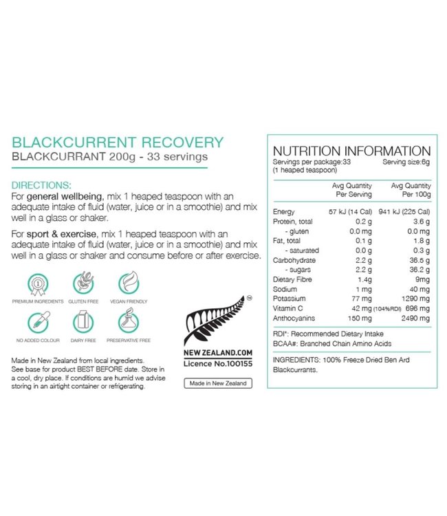 Pure Sports Nutition Pure Sports Nutrition Blackcurrant Recovery 200g