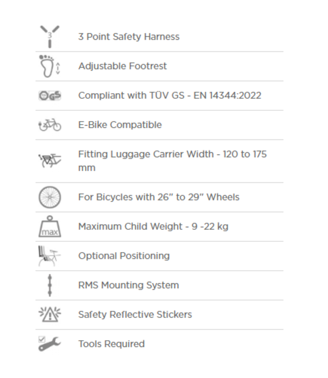 Polisport Baby Seat -  Koolah, Rack Mount, 3 Point Safety Harness, Additional Security Belt, Dark GREY/SILVER (Baby Seat ONLY - Rack NOT included - Will fit racks from 120mm - 185mm wide.)