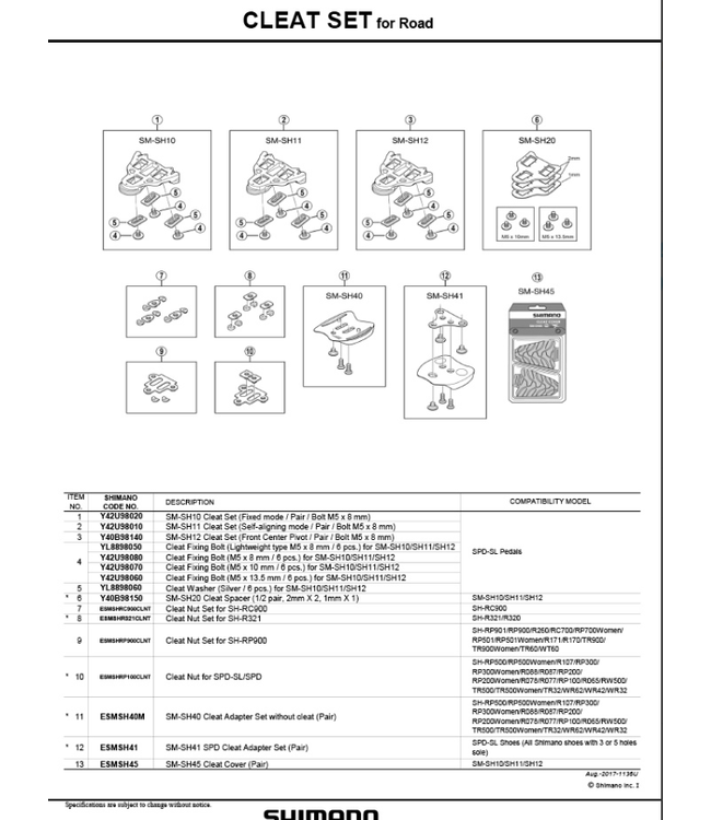 Shimano Shimano Cleat Road Spd SL Red Fixed SM SH10 Replacing Y42U98020