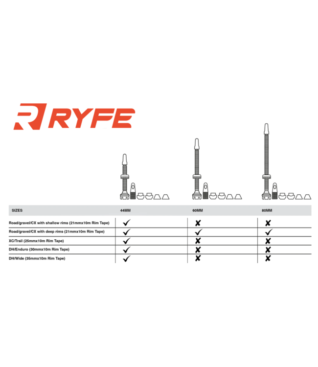 RYFE Tubeless Valves High Flow Presta 44mm