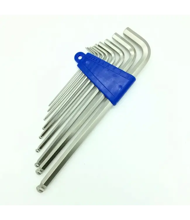 Hex key with ball end set w/holder, 1.5,2,2.5,3,4,5,6,8,10 Silver