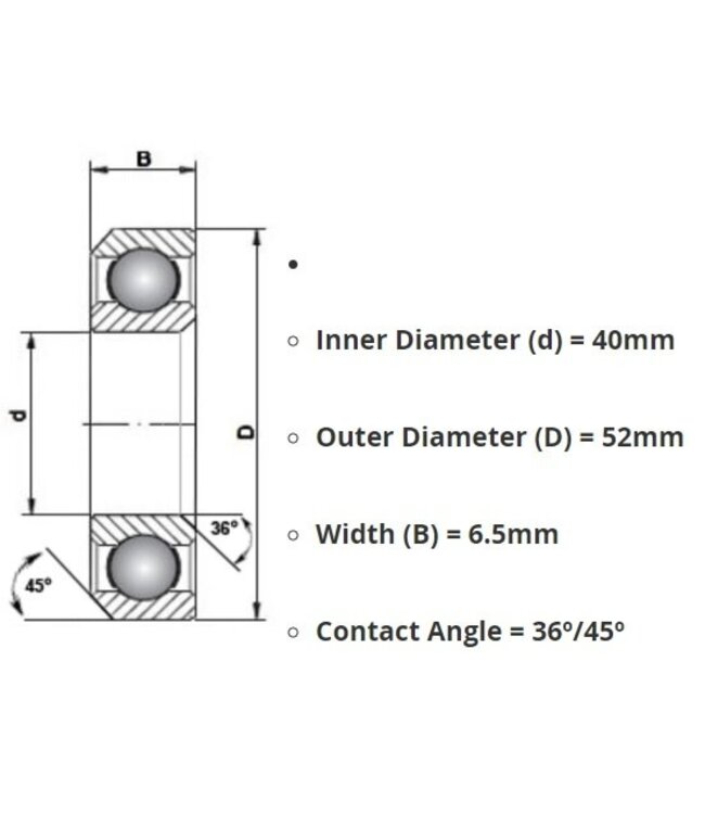Cane Creek 40-Series Bearing 1-1/2 inch (IS52) (52.0mm) (36/45) Fits Cane Creek Only Zinc Plated (BAA1132)